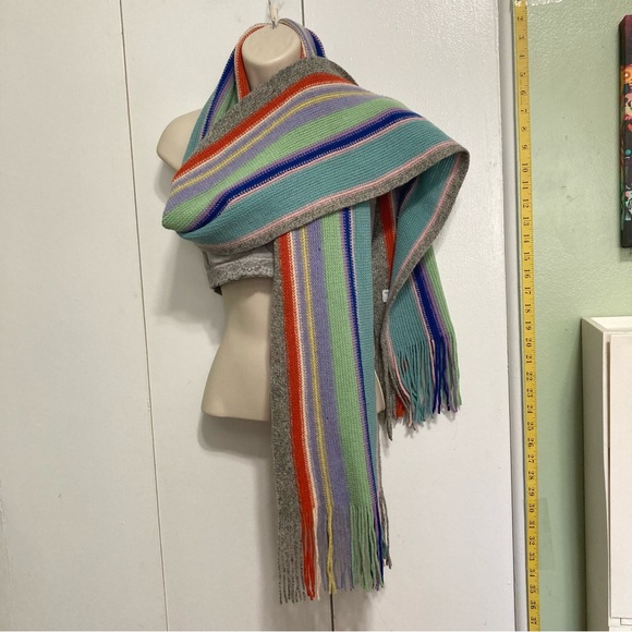 WILLIAM BRUNTON Hand Knits Made in Scotland Rainbow Stripes WOOL Scarf 8.5 x 80" - Picture 6 of 15